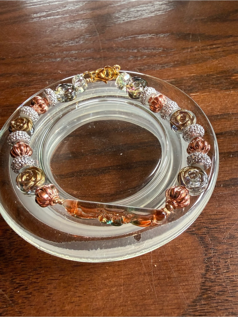 Tri-Tone Rose & Gold Beaded Women's Bracelet